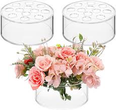 Photo 1 of Tanlade 10 Pcs Acrylic Floral Centerpiece for Dining Table Decorations Wedding Round Flower Vase 12 Holes Centerpiece Vases for Table Low Flower Holder with Holes for Home Birthday Party (Clear)