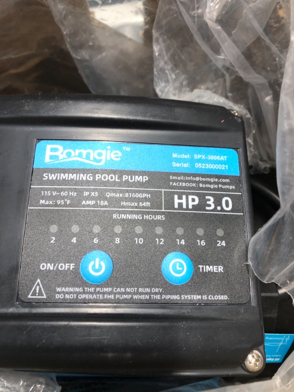 Photo 2 of BOMGIE 3 HP Pool Pump Inground with Timer, 8169 GPH 110V Above Ground, Powerful Self Priming Swimming Pool Pumps with Filter Strainer Basket, Low Noise 1.5"/2” Inlet/Outlet 115V 3 Hp With Timer Single Speed-type2