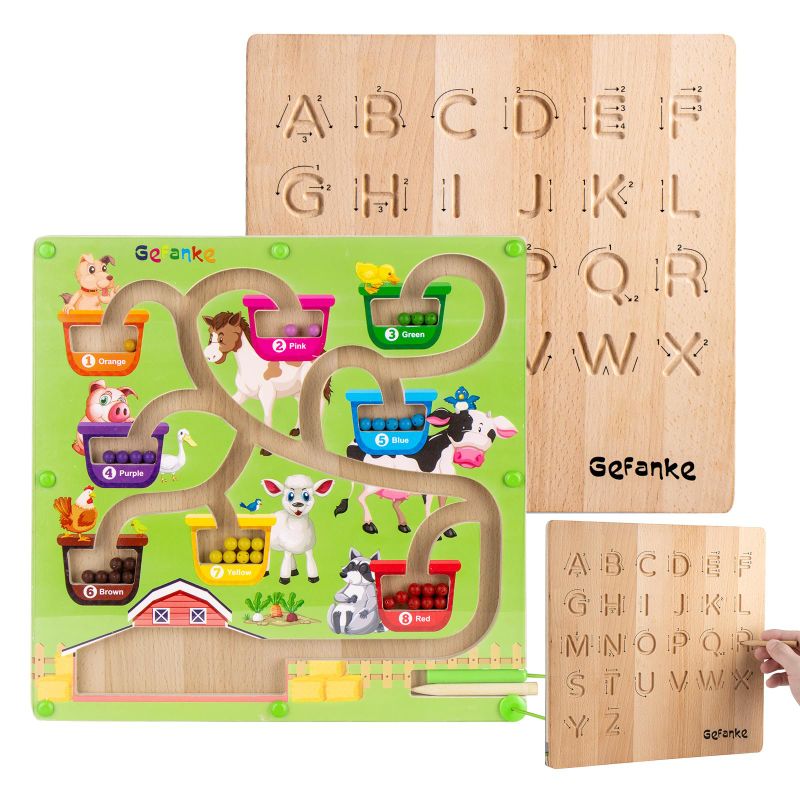 Photo 1 of 2 in 1 Magnetic Color and Number Maze with Letter Tracing Board, Toddler Fine Motor Skills Toys