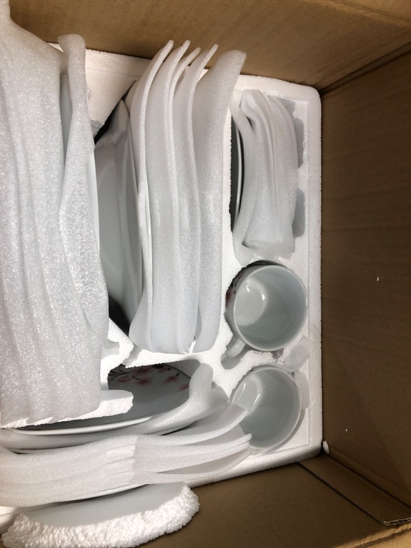 Photo 2 of VEWEET, Series Annie, 30-Piece Porcelain Dinnerware Set with Pink Floral Pattern, White Plates and Bowls Sets including Dinner Plates, Dessert Plates, Soup Plates Set, Cups & Saucers, Dishes Set for 6 