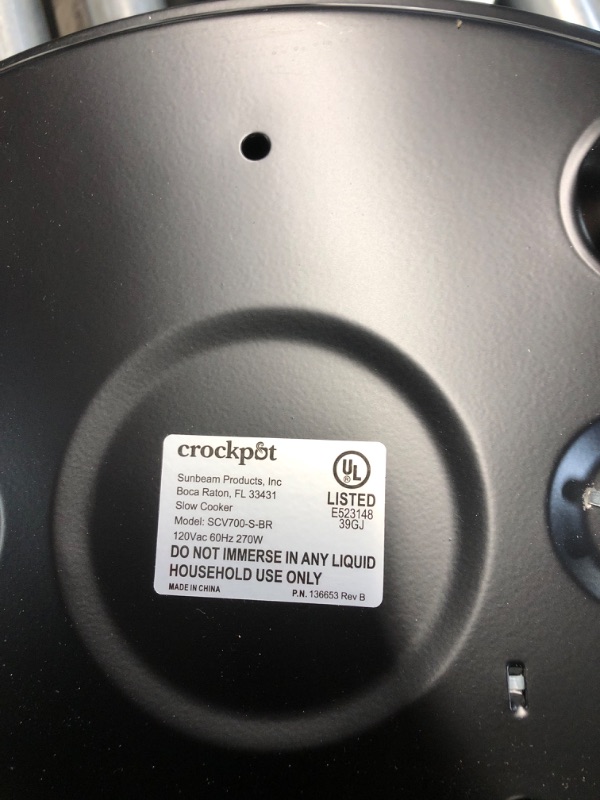 Photo 3 of **READ NOTES**
Crock-Pot 7qt Manual Slow Cooker - Silver SCV700-SS