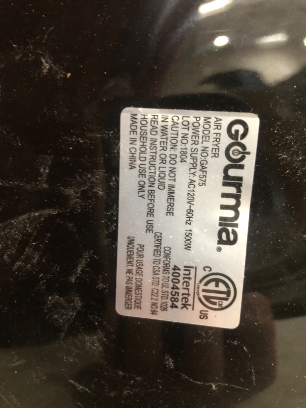 Photo 2 of ***DAMAGED - UNTESTED - SEE COMMENTS***
Gourmia GAF575 5-Quart Digital Air Fryer - No Oil Healthy Frying - 12 One-Touch Cooking Functions - Guided Cooking Prompts