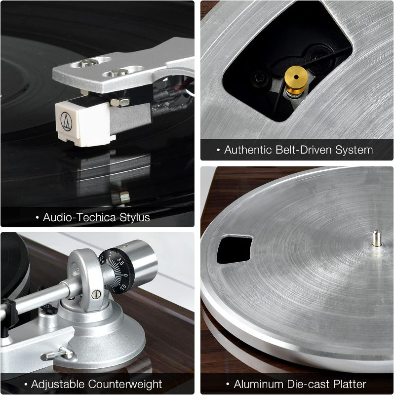 Photo 5 of (NON-REFUNDABLE) Turntables Belt-Drive Record Player with Wireless Output Connectivity, Vinyl Player Support 33&45 RPM Speed Phono Line Output USB Digital to PC Recording with Advanced Magnetic Cartridge&Counterweight Bark Brown