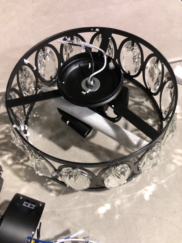 Photo 4 of (used)(damaged)(see all images) Jemore 52 in. Indoor Flush Mounted Black Crystal Ceiling Fan with Light Kit and Remote Control Included
