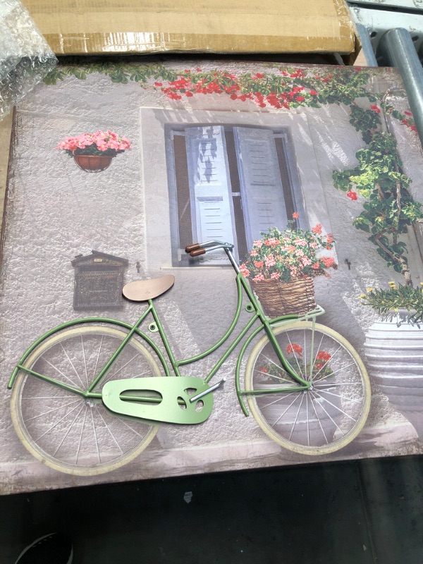 Photo 2 of ***STOCK PHOTO FOR REFERENCE ONLY***
SOFFEE DESIGN 12'' x 16'' 3D Bicycle Canvas Print Wall Decor, with Flower Basket Sunny Day Wall Art Painting for Home, Office, Rural Style (green Bike)