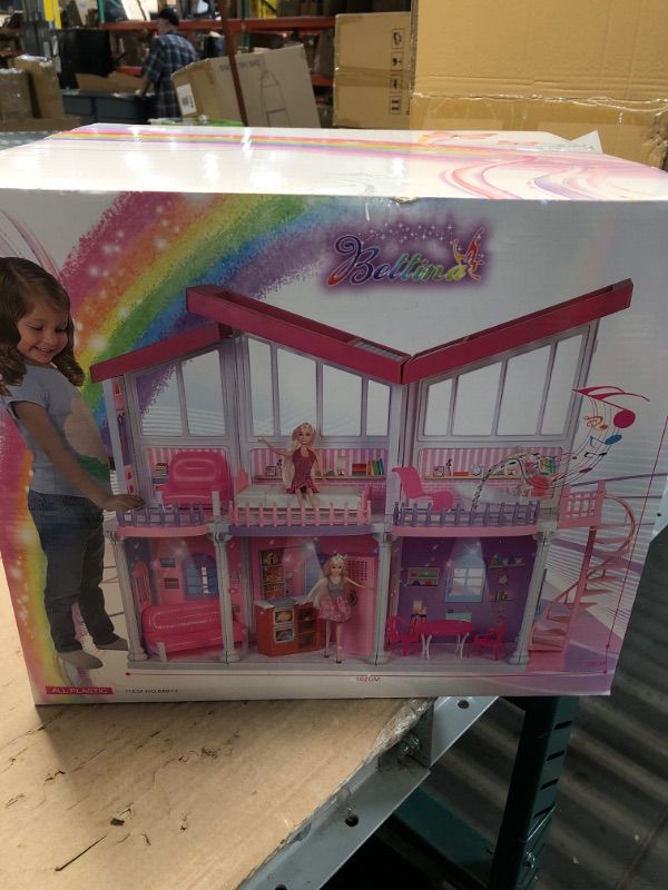 Photo 2 of All Plastic Large Doll House, 2023 Dollhouse with Play Kitchen& Big Furnitures, Lights&Music, 2-Story& 6 Rooms Playhouse 