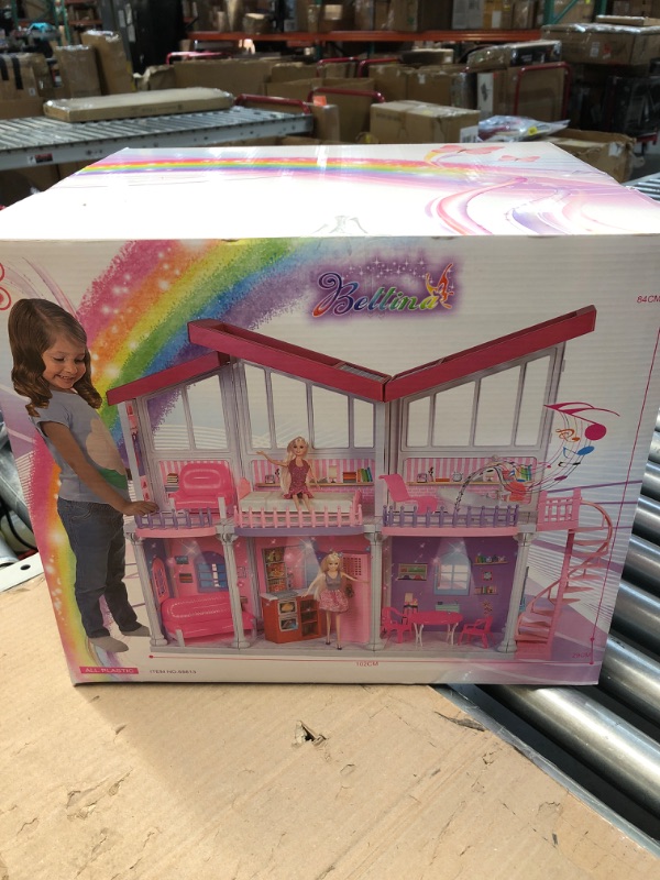 Photo 2 of All Plastic Large Doll House, 2023 Dollhouse with Play Kitchen& Big Furnitures, Lights&Music, 2-Story& 6 Rooms Playhouse 