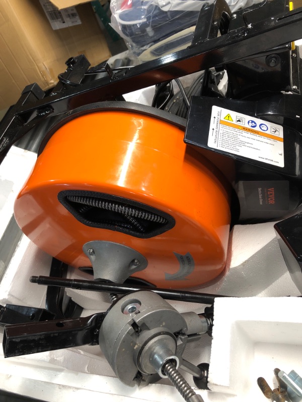 Photo 2 of ****READ NOTES****
VEVOR Drain Cleaning Machine 50 FT x 1/2 Inch, Sewer Auger Auto Feed with 4 Cutter & Air-activated Foot Switch for 1" to 4" Pipes, Orange, Black 