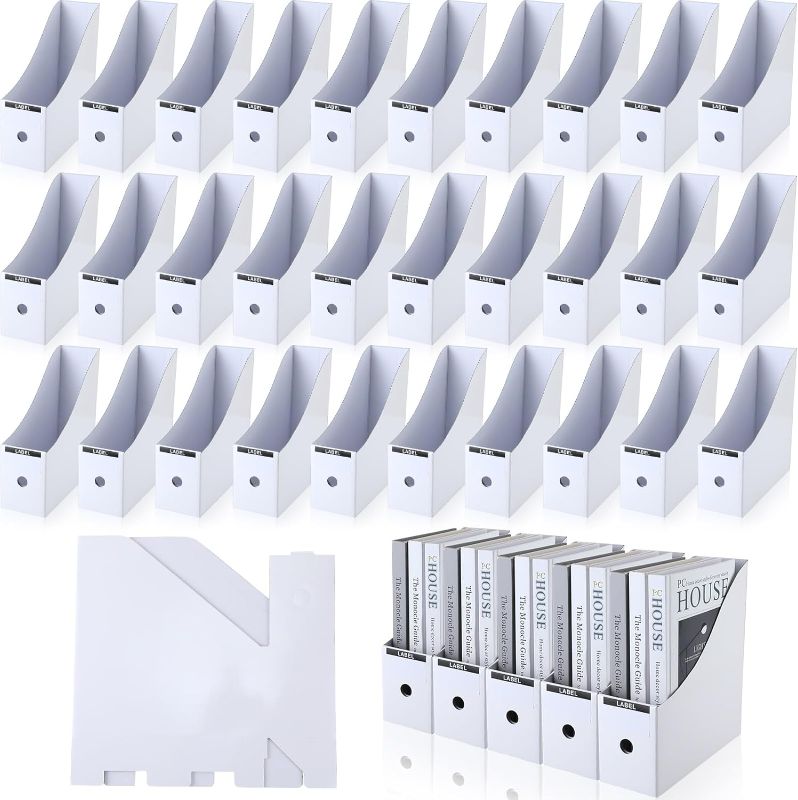 Photo 1 of 50 Pcs Cardboard Magazine Holder Magazine File Holder Magazine Storage Box Document Magazine File Organizer with 50 Pcs Labels for School Office Home Supplies, white