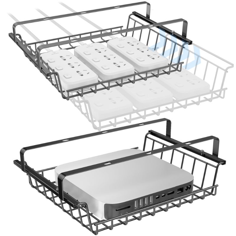 Photo 1 of BIWIST Under Desk Storage Shelf 1 Pack, Under Desk Cable Management Slide Out, Metal - Black