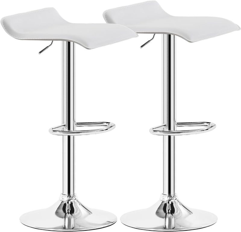 Photo 1 of VECELO Bar Stools Set of 2, Swivel Bar Chairs, Adjustable Counter Bar Stools, Modern Armless PVC Stools for Kitchen/Island/Bar/Dining Room/Party, White