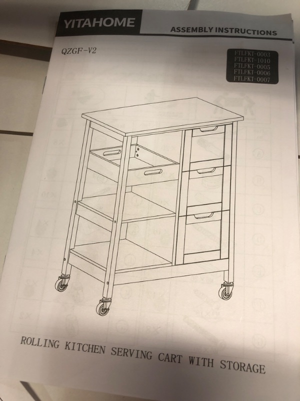 Photo 4 of ***PARTS ONLY***
***DAMAGED BROKEN PARTS***
YITAHOME Small Solid Wood Top Kitchen Island Cart on Wheels with Storage, Rolling Portable Dining Room Serving Utility Carts Mobile Movable with 3 Drawers Cabinet, Oak & White
