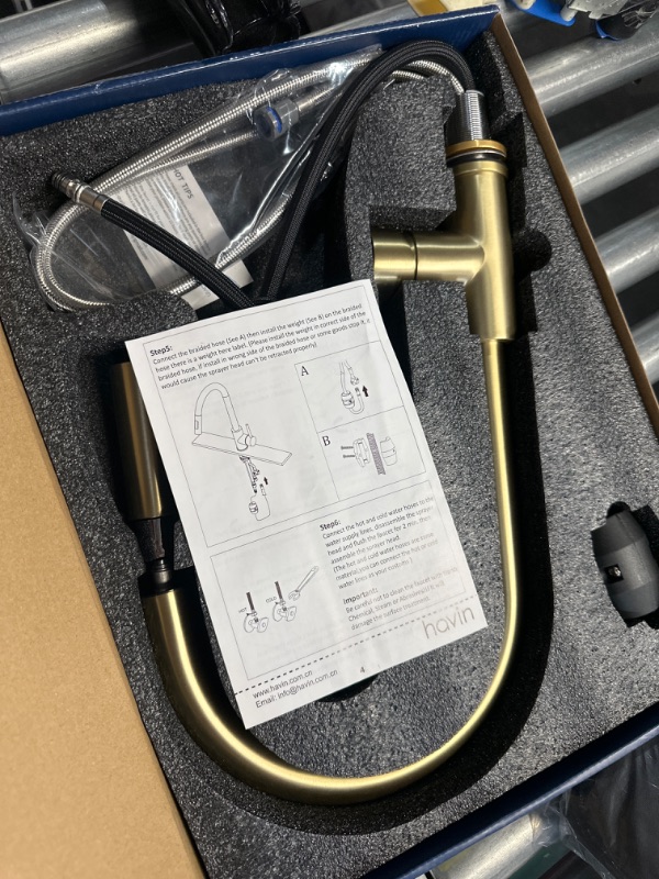 Photo 3 of ***USED - LIKELY MISSING PARTS - UNABLE TO VERIFY FUNCTIONALITY***
Havin Gold Kitchen Faucet with Pull Down Sprayer, High Arc Stainless Steel Material, with cUPC Ceramic Cartridge,Without Deck Plate,Fit for 1 Hole Kitchen Sink or Laundry Sink,Brushed Gold