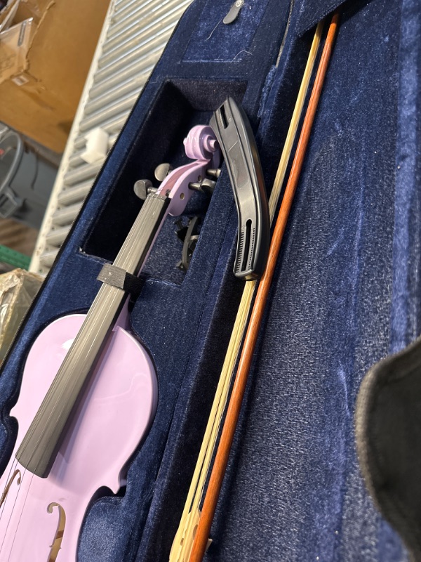 Photo 4 of ADM Acoustic Violin for Kids Beginners, 4/4 Full Size Acoustic Violin Fiddle for Teens Students Violin Starter Kit with Hard Case, Rosin, Shoulder Rest, Bow, Violin Music Stand and Strings,Purple 4/4 Full Size Purple