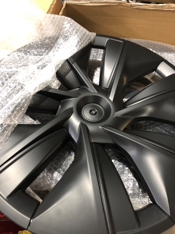 Photo 3 of **MISSING CENTER PIECE**
ATAIRSOFT 4 PCS Fits Tesla Model Y 2020-2023 Wheel Covers 19 Inch Wheel Rim Protector Hubcaps Hub Caps Replacement Model Y Exterior Accessories Matte Black (Black Logo) Gemini style Matte Black with black logo