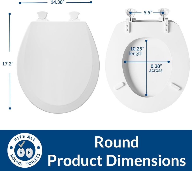 Photo 1 of ***USED - LIKELY MISSING PARTS - UNABLE TO VERIFY FUNCTIONALITY***
BEMIS 500EC 390 Toilet Seat with Easy Clean & Change Hinges, 1 Pack Round, Cotton White