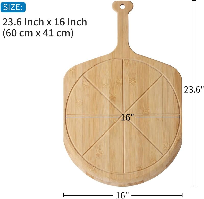 Photo 4 of (NON-REFUNDABLE) Fiery Chef Bamboo Pizza Peel - Pizza Paddle for Homemade Pizza and Bread Baking, Pizza Cutting Board with 8 Grooves, 23.6 Inch x 16 Inch