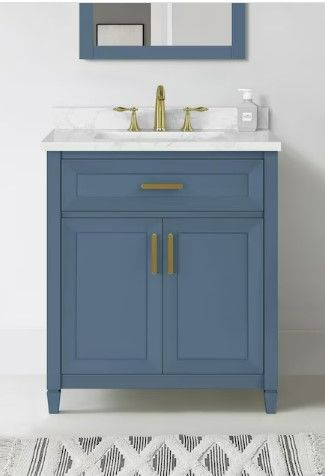 Photo 1 of (NON-REFUNDABLE) allen + roth Lancashire 30-in Chambray Blue Undermount Single Sink Bathroom Vanity with White Engineered Stone Top
