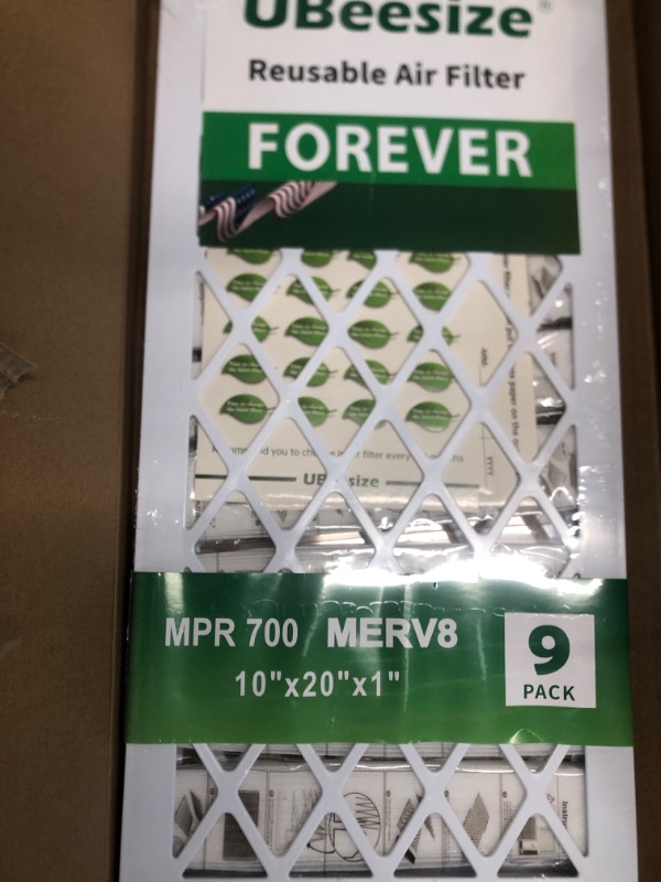 Photo 3 of UBeesize New Reusable Air Filter 10x20x1 (9-Pack) MERV 8 MPR 700 AC/HVAC Furnace Air Filters (Actual Size: 9.50 x 19.50 x 0.75 Inches) 1x Reusable Plastic Frame+9 x Filter Replacements 10x20x1 1 frame + 9 Filters MERV8