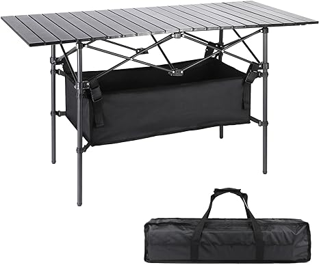 Photo 1 of (incomplete item) (sold for parts) Camping Table 4Ft Folding Table with 54 L Storage Bag Tighten Band Folding Picnic Table Aluminum Roll up Table