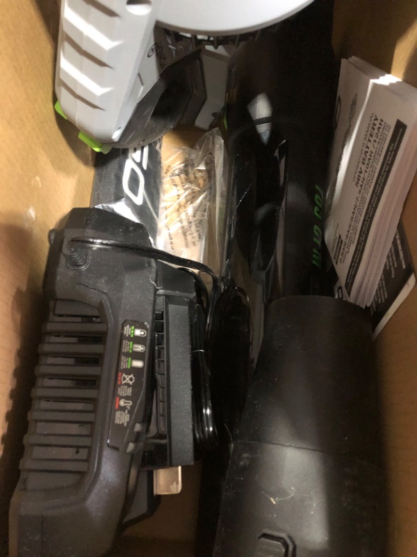 Photo 7 of **MINOR DAMAGE SIGNS OF USE-MISSING BATTERY **
EGO Power+ LB7654 765 CFM Variable-Speed 56-Volt Lithium-ion Cordless Leaf Blower 5.0Ah Battery and Charger Included, Black 765 CFM Blower Kit  w/ 5.0Ah Battery