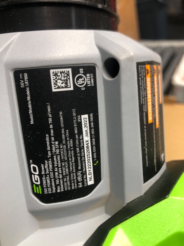 Photo 3 of **MINOR DAMAGE SIGNS OF USE-MISSING BATTERY **
EGO Power+ LB7654 765 CFM Variable-Speed 56-Volt Lithium-ion Cordless Leaf Blower 5.0Ah Battery and Charger Included, Black 765 CFM Blower Kit  w/ 5.0Ah Battery