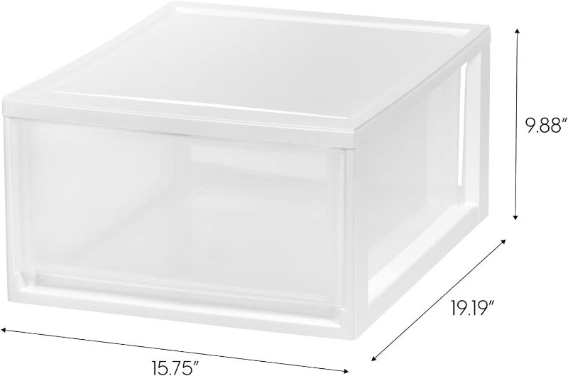 Photo 5 of (NON-REFUNDABLE) IRIS USA 30 Qt. Large Stackable Storage Drawer, Plastic Drawer Organizer with Clear Doors White, 2-Pack