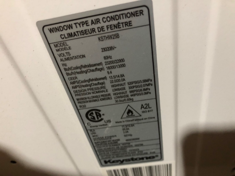 Photo 6 of ***MAJOR DAMAGE - BENT - UNTESTED - SEE COMMENTS***
Keystone KSTHW25B 23,200 Wall Air Conditioner with 16,000 Supplemental Heat and Dehumidifier, 230V, Window AC for Large Rooms up to 1,500 Sq.Ft. with Smart Remote Control, 23200 BTU, Bright White