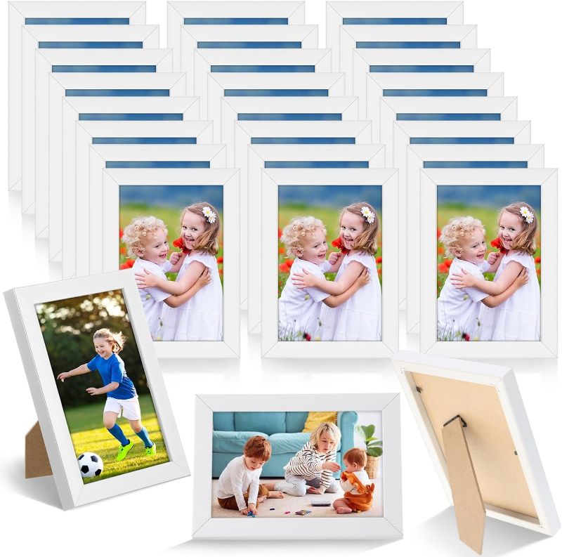 Photo 1 of Roowest Set of 24 Picture Frame Bulk Wood Photo Frames with Acrylic Sheet Small Picture Frames (3.5 x 5 Inch, White) 