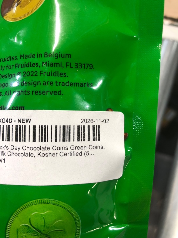 Photo 3 of **NON-REFUNDABLE** EXP 11/2/26
Fruidles Saint Patrick's Day Chocolate Coins Green Coins, Belgian Nut-Free Milk Chocolate, Kosher Certified (50-Pack) 