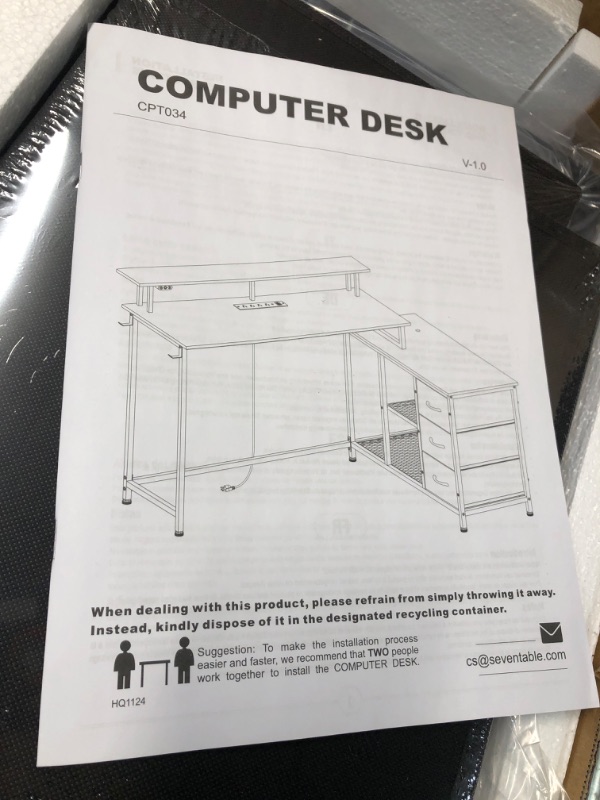 Photo 8 of Seventable L Shaped Computer Desk with Drawers, Reversible Gaming Desk LED Lights & Charging Port, Corner Black