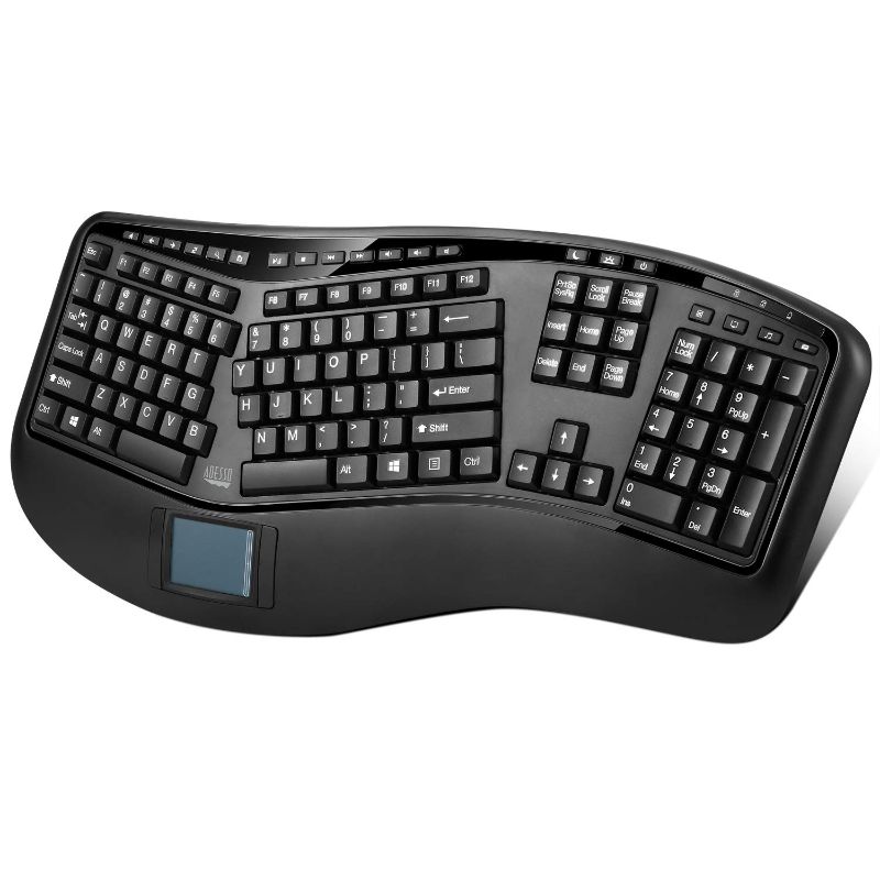 Photo 1 of (PARTS ONLY/ NO REFUNDS) Adesso WKB-4500UB - Wireless Ergonomic Desktop Touchpad Keyboard, Split Keys Design, Palm Rest, Media Control