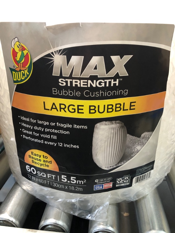 Photo 3 of Duck Max Strength Bubble Cushioning Wrap for Moving & Shipping, 60 FT Large Bubble Packing Wrap, 12 in. x 60 ft.