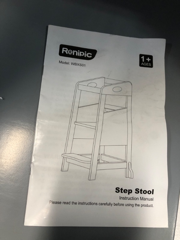 Photo 1 of ***DAMAGED - WOOD BROKEN - SEE PICTURES - PARTS LIKELY MISSING***
Toddler Kitchen Stool Helper, RONIPIC Wooden 3 Heights Adjustable Learning Tower Anti-Slip,Gray