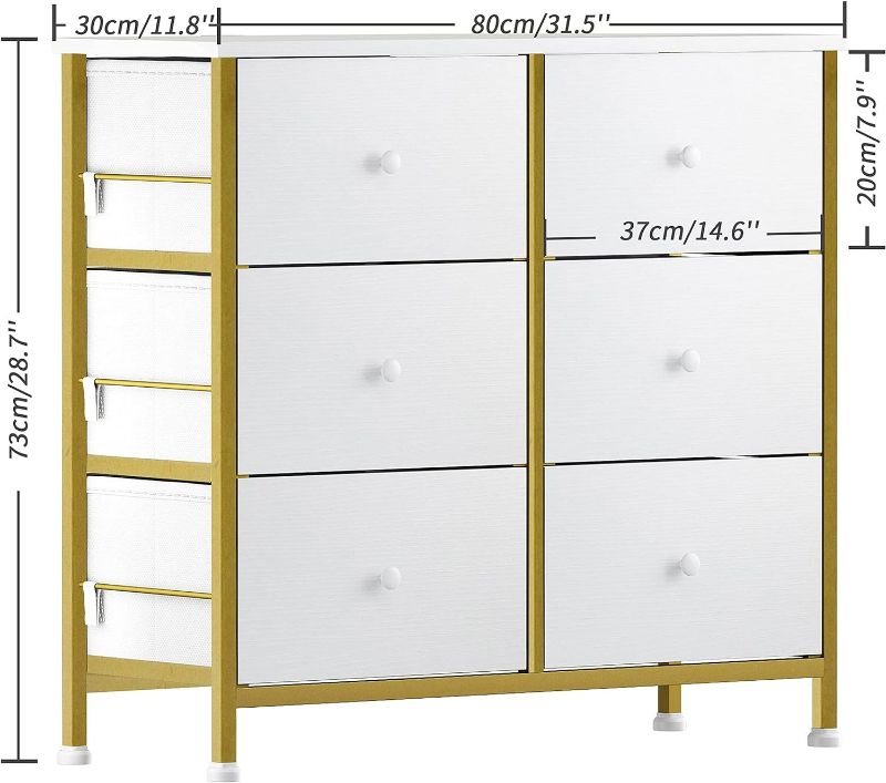 Photo 7 of (NON-REFUNDABLE) BOLUO White Dresser for Bedroom 6 Drawer Fabric Storage Chest Tower Wide  (Gold, 31.5"x11.8"x28.7")