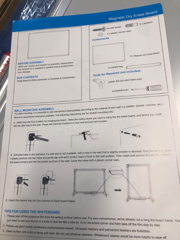 Photo 3 of Magnetic White Board 24 x 18 Dry Erase Board Wall Hanging Whiteboard with 3 Dry Erase Pens, 1 Dry Eraser, 6 Magnets,