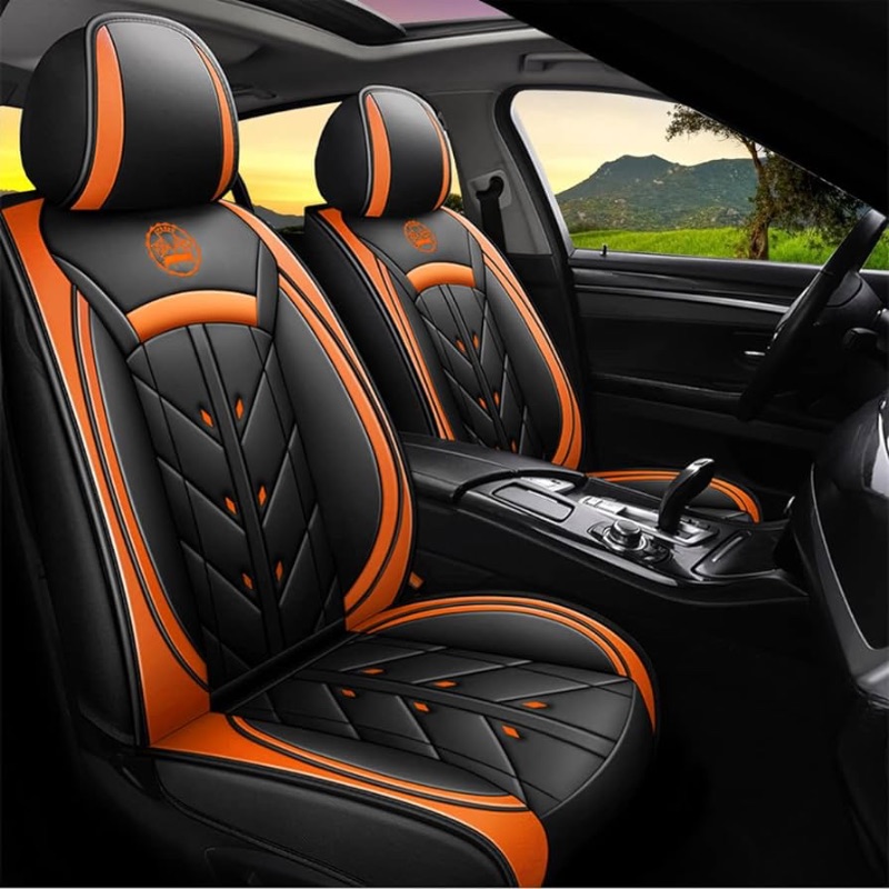 Photo 1 of  YXQYOEOSO
Comfortable Leather Auto Car Seat Covers 5 Seats Full Set Universal Fit (Black & Orange)