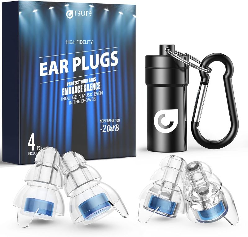 Photo 1 of Reure High Fidelity Concert Ear Plugs, Noise Cancelling Silicone Ear Plugs 2 Pairs Great for Concerts Loud Music, Musicians, Motorcycles, Airplanes, Raves, Hearing Protection -20 dB