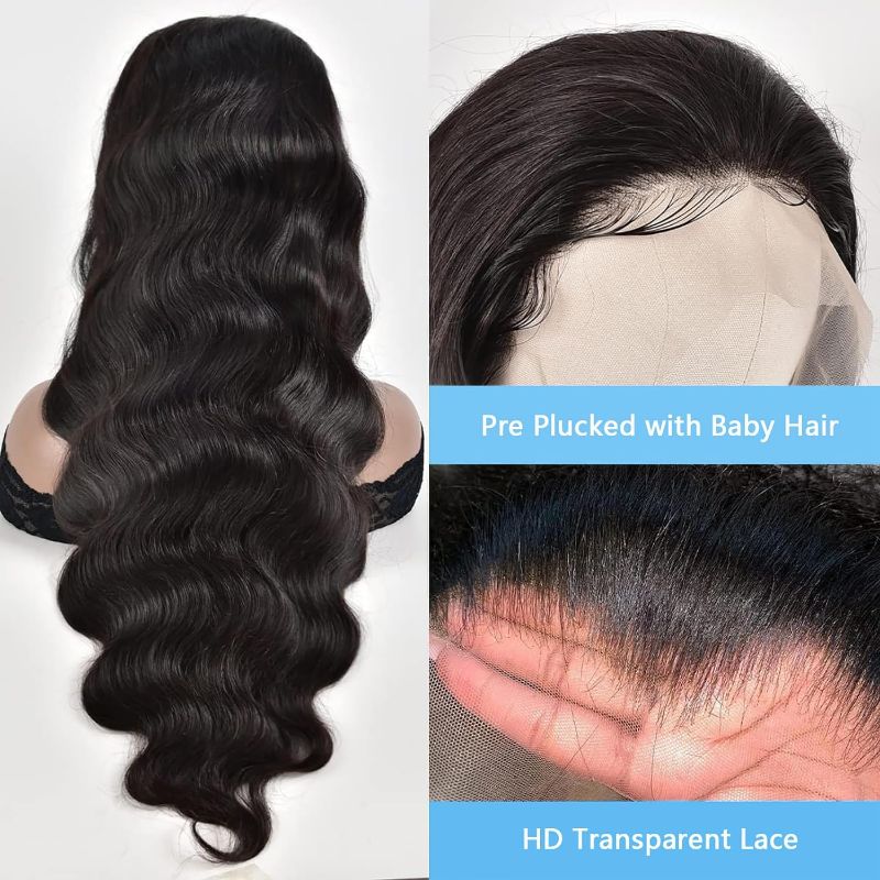 Photo 1 of 28 Inch Body Wave Lace Front Wigs Human Hair 220% Density 13x4 HD Lace Frontal Wigs Human Hair Pre Plucked Glueless Human Hair Wig for Women Natural Color