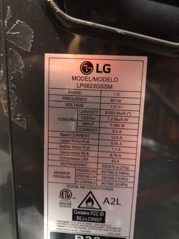 Photo 5 of ***SEE NOTES*** LG 8000 BTU (DOE) / (12000 ASHRAE) Portable Air Conditioners Cools 350 Sqft Easy Install & WiFi App Remote Eco-friendly, Quiet Small & Medium Room Air Conditioner AC Unit Home Gray LP0823GSSM 8,000 BTU Wi-Fi & Remote Gray