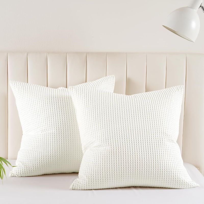 Photo 1 of  Waffle Weave Throw Pillow Cover, 22" x 22", No Insert, 2 Pack Elegant Home Decorative Square Throw Pillow Covers for Bed Couch Sofa, Cream
