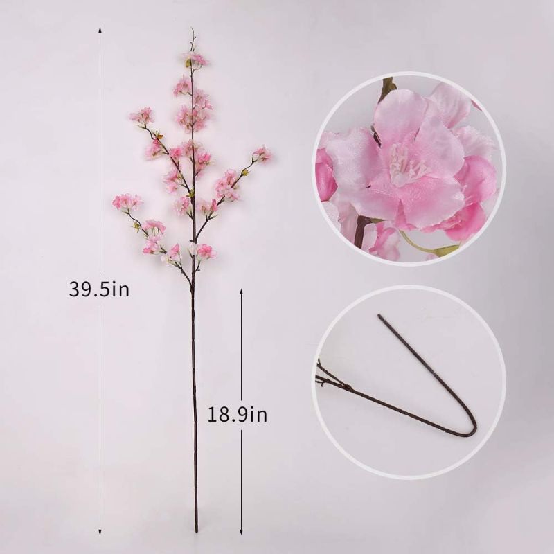 Photo 4 of (READ FULL POST) Cherry Blossom Branches Cherry Blossom Decor Artificial Flowers Branch Without vase, Long Cherry Blossom Spring Flowers Arrangements Tree Stems, 40 inches 5PCS Home Valentines Day Decor Pink-with1stem **(VAS NOT INCLUDED)**