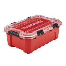 Photo 1 of **MISSING A CLIP**
5-Gal. Professional Heavy Duty Waterproof Stackable Plastic Storage Container with Hinged Lid in Red
