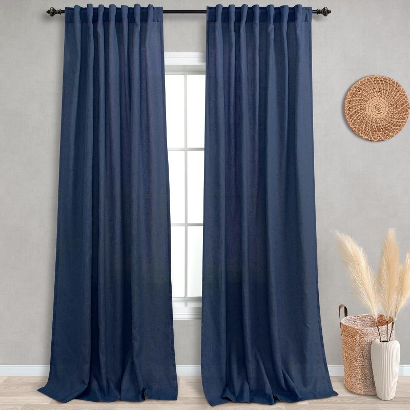 Photo 1 of ***ONLY ONE CURATIN INCLUDED*** KOUFALL Navy Blue 10FT Curtains for Sliding Glass Door Living Room 2 Panels Grommet Blackout Darkening Room Divider Curtains for Bedroom XL Long Windows,10 FT (Feet/Foot),120 Inch Length,Dark Blue 52x120 Navy Blue