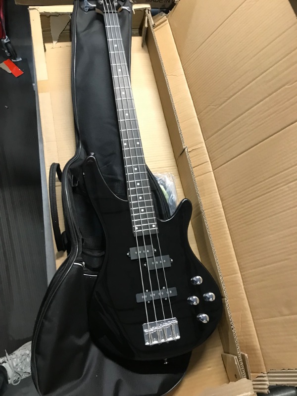 Photo 2 of Electric Bass Guitar 4 Strings Full Size P Bass Beginner Kit Black for Starter with Gig Bag, Guitar Strap, and Guitar Cable (Black)