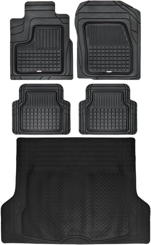 Photo 1 of Performance Plus Rubber Car Floor Mat & Cargo Truck Liner All-Weather Heavy Duty, 5 Piece, Semi Custom Fit Trimmable (Black)