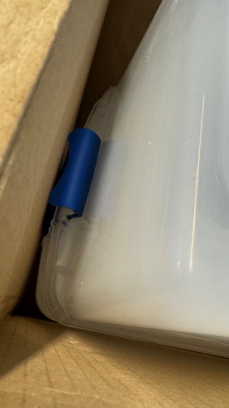 Photo 1 of HOMZ 31 Quart Clear Plastic Modular Storage Bins, Secure Latching Lid, Easy Grip Handles, Stackable and Nestable, Home Organization, Pack of 4 Large Tote Containers Blue Latch 31 Quart