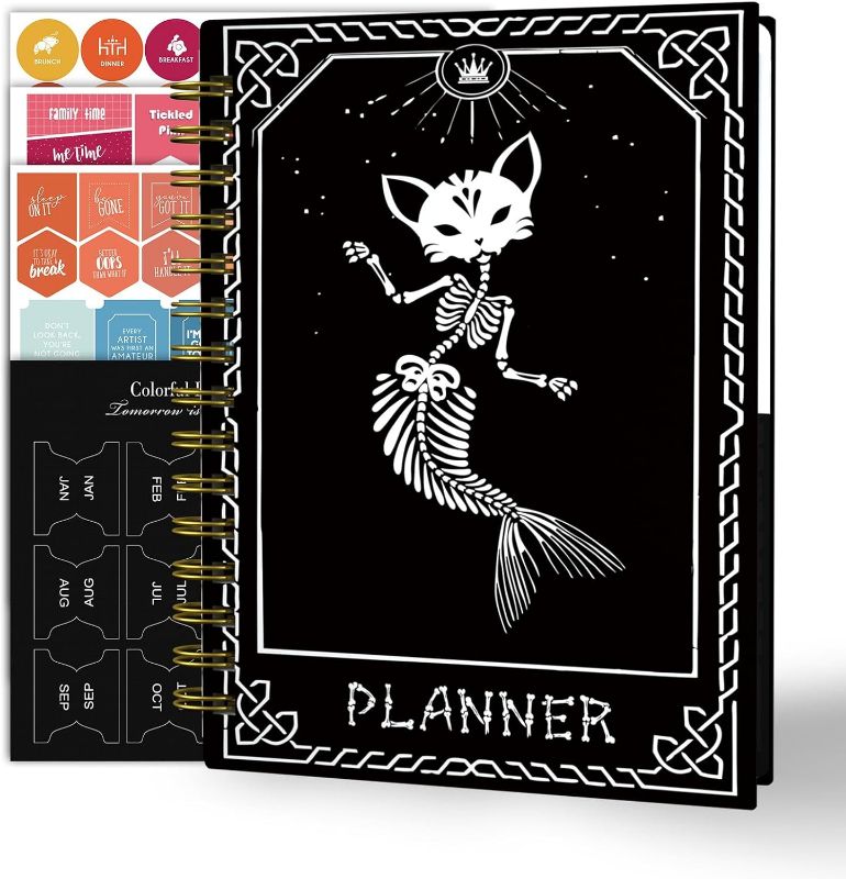 Photo 1 of NON REFUNDABLE BUNDLEOF  2  2024 Planner, 12-Month Weekly Monthly Planner from JAN.2024 to DEC.2024, 8.4" X 6", Planner Notebook with Spiral Bound, Stickers & Sticky Index Tabs, Fox-Fish Skull Black - 01