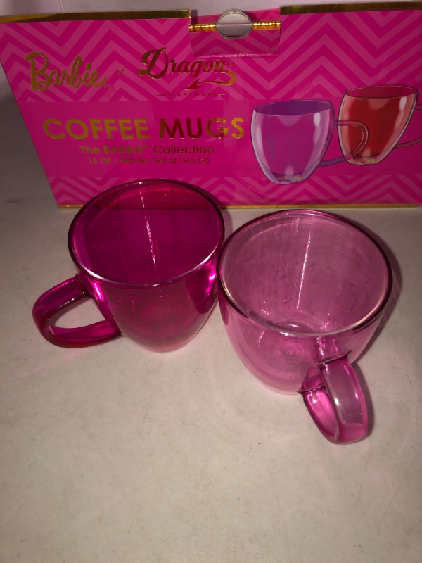 Photo 2 of (READ FULL POST) Dragon Glassware x Barbie Glass Coffee Mugs, Pink and Magenta Double Wall Insulated Cups, Keeps Beverages Hot or Cold Longer, 16 oz Capacity, Set of 2 Set of 2 Barbie