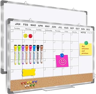 Photo 1 of EAONE Monthly Whiteboard Calendar and Cork Board Combo for Wall, 36" X 24" Double-Sided Magnetic Dry Erase Board